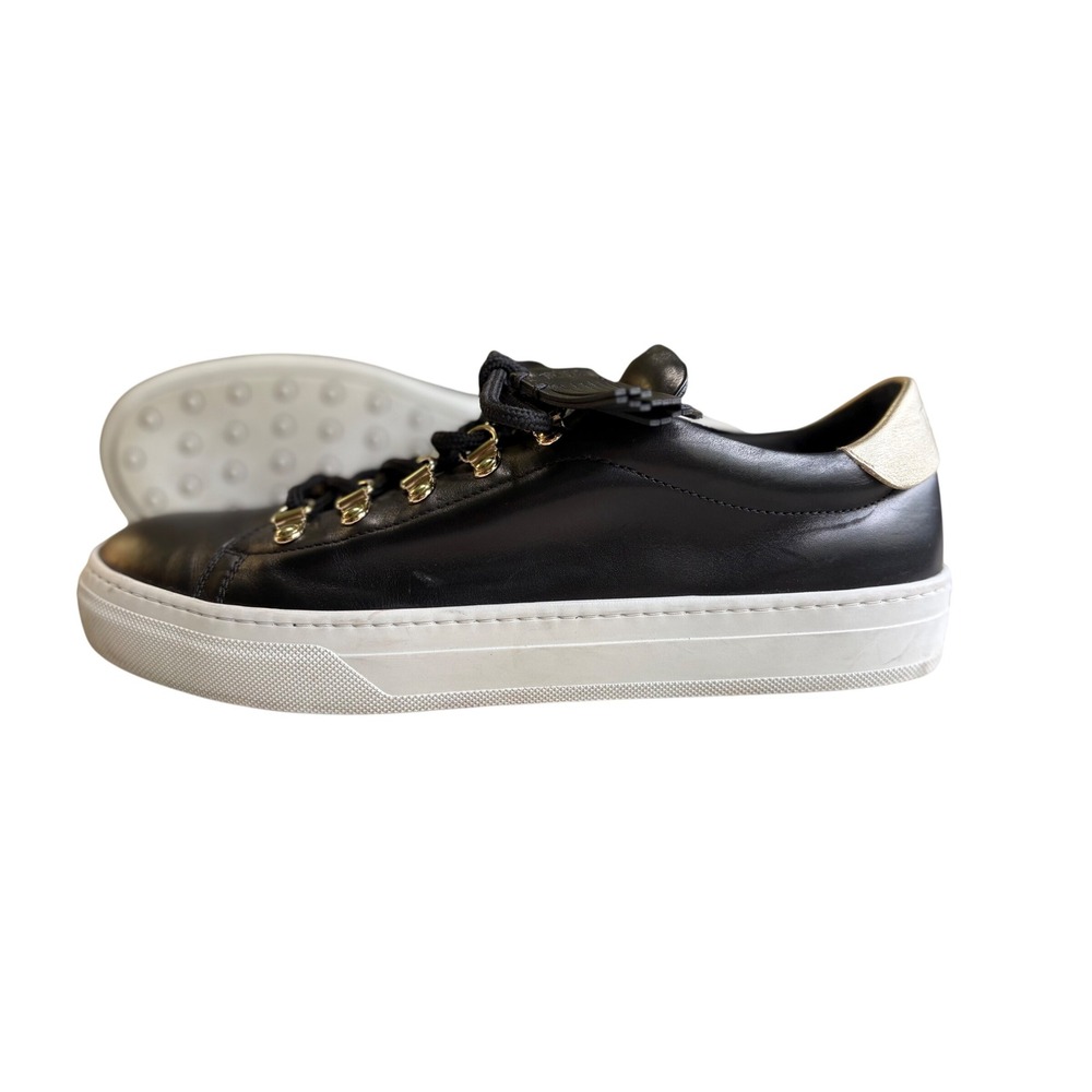 Tod's Womens Black Leather Gold Trim Sneakers Sz 40 Lace Up Comfort Walking Shoe